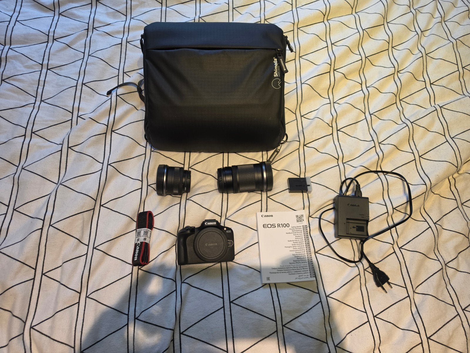 Canon EOS R100 Systeemcamera met 2 lenzen en tas, Audio, Tv en Foto, Fotocamera's Digitaal, Ophalen, Ingebouwde flitser, Canon