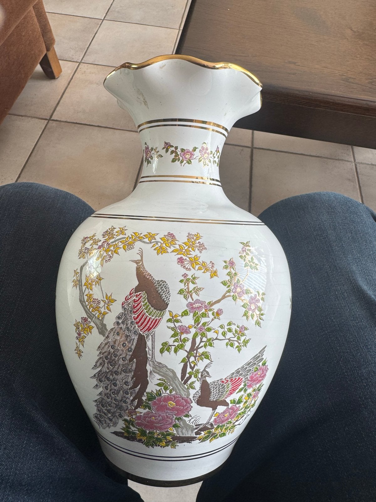 Griekse vaas met pauwen en 24K goud, handgemaakt, Antiek en Kunst, Antiek | Vazen, Ophalen of Verzenden