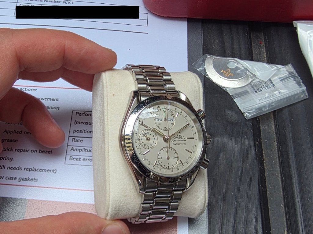 Omega Speedmaster Triple Date + Service en Garantie, Staal, Gebruikt, Staal, Polshorloge