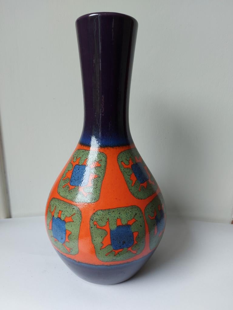 Dümler & Breiden West-Germany paars groen oranje 36 cm vaas, Ophalen of Verzenden