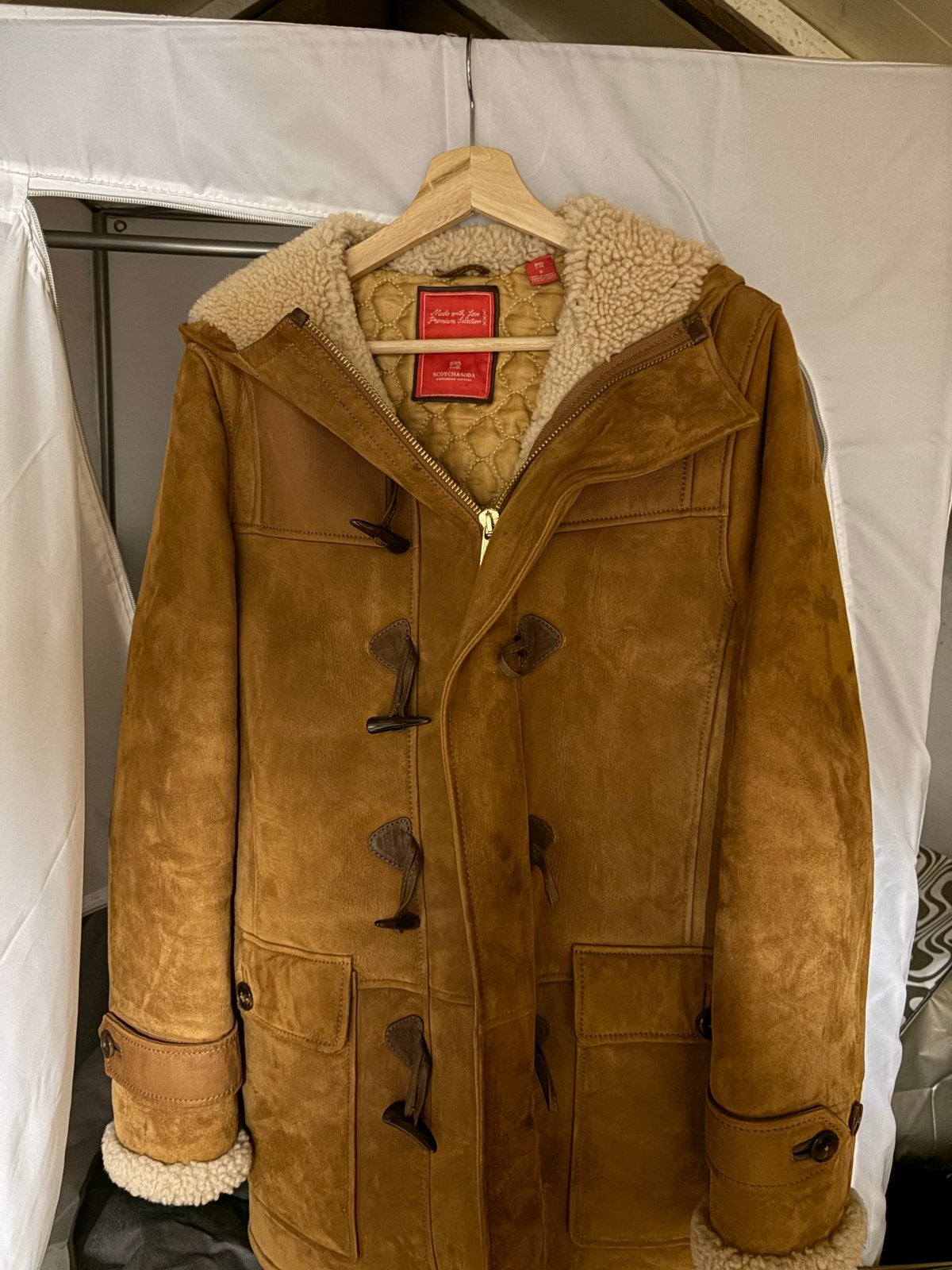Scotch & Soda Suède Jas met Teddy Voering, Ophalen, Gedragen, Maat 46 (S) of kleiner, Bruin