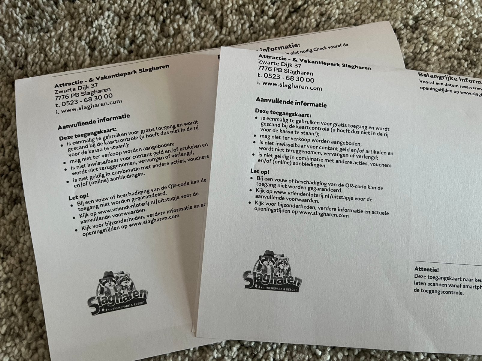 2 entree tickets Slagharen ( tot 04-01-2027 ), Twee personen, Ticket of Toegangskaart