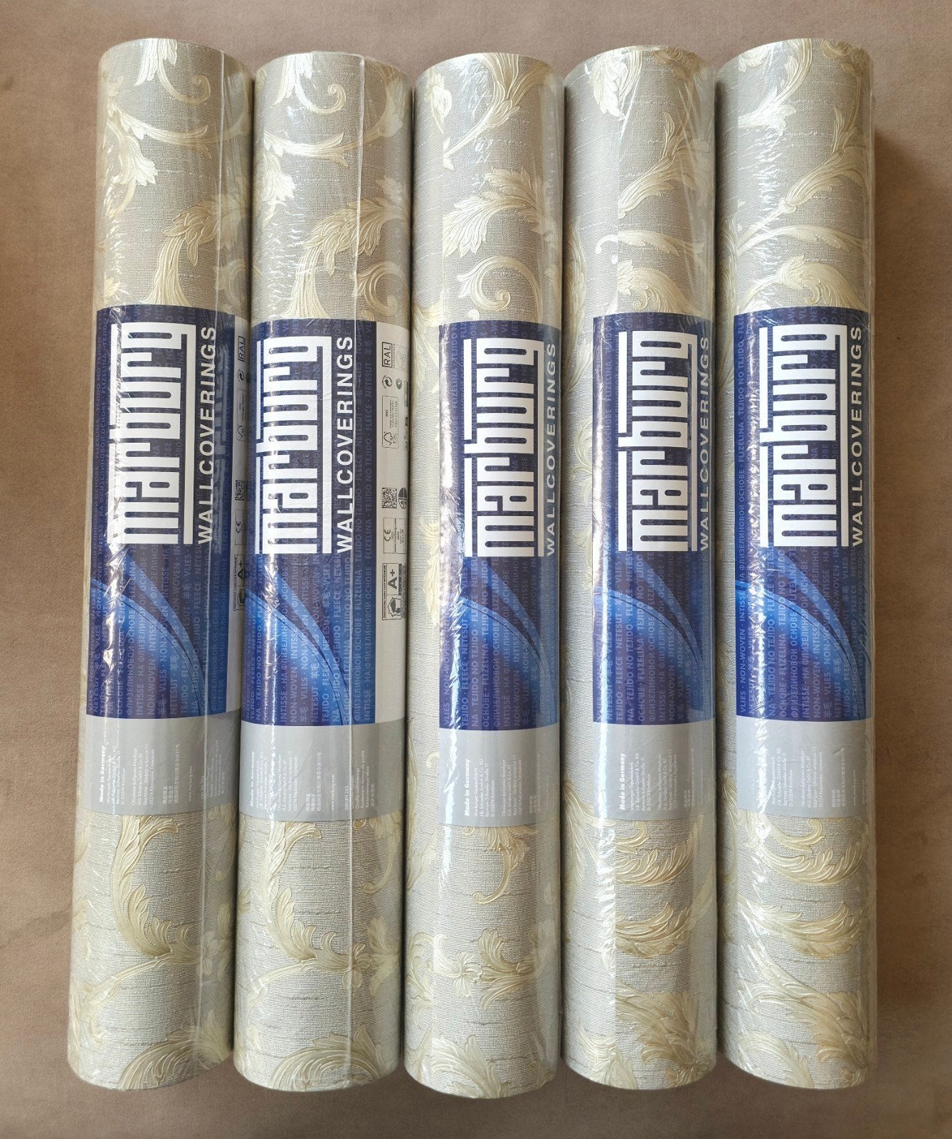 5 rollen Marburg Vliesbehang 30609 - Nieuw, Ophalen, Ornamentaal, Beige, 25 tot 50 m²