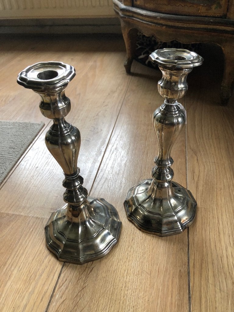 Twee zilveren kandelaars Frankrijk 19e eeuw, Ophalen, Zilver