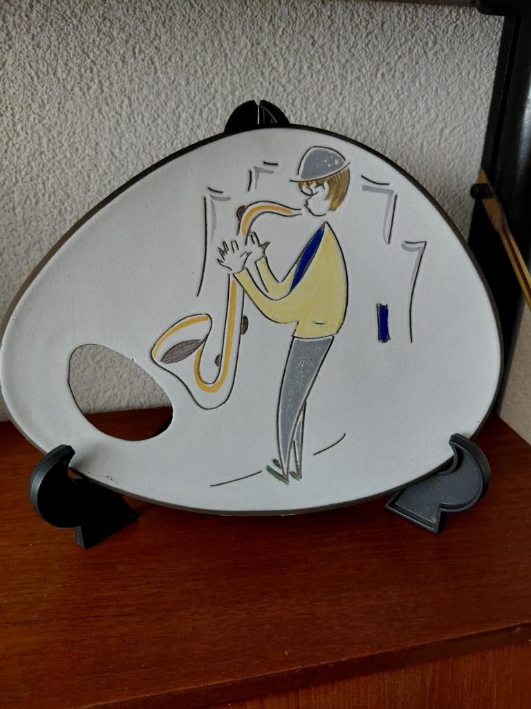 Boonstra wandbord paletvorm met saxofonist 25x18,5 cm, Ophalen of Verzenden