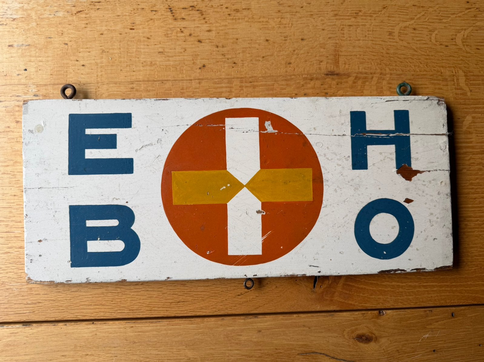 EHBO oud reclamebord vsn hout., Ophalen of Verzenden