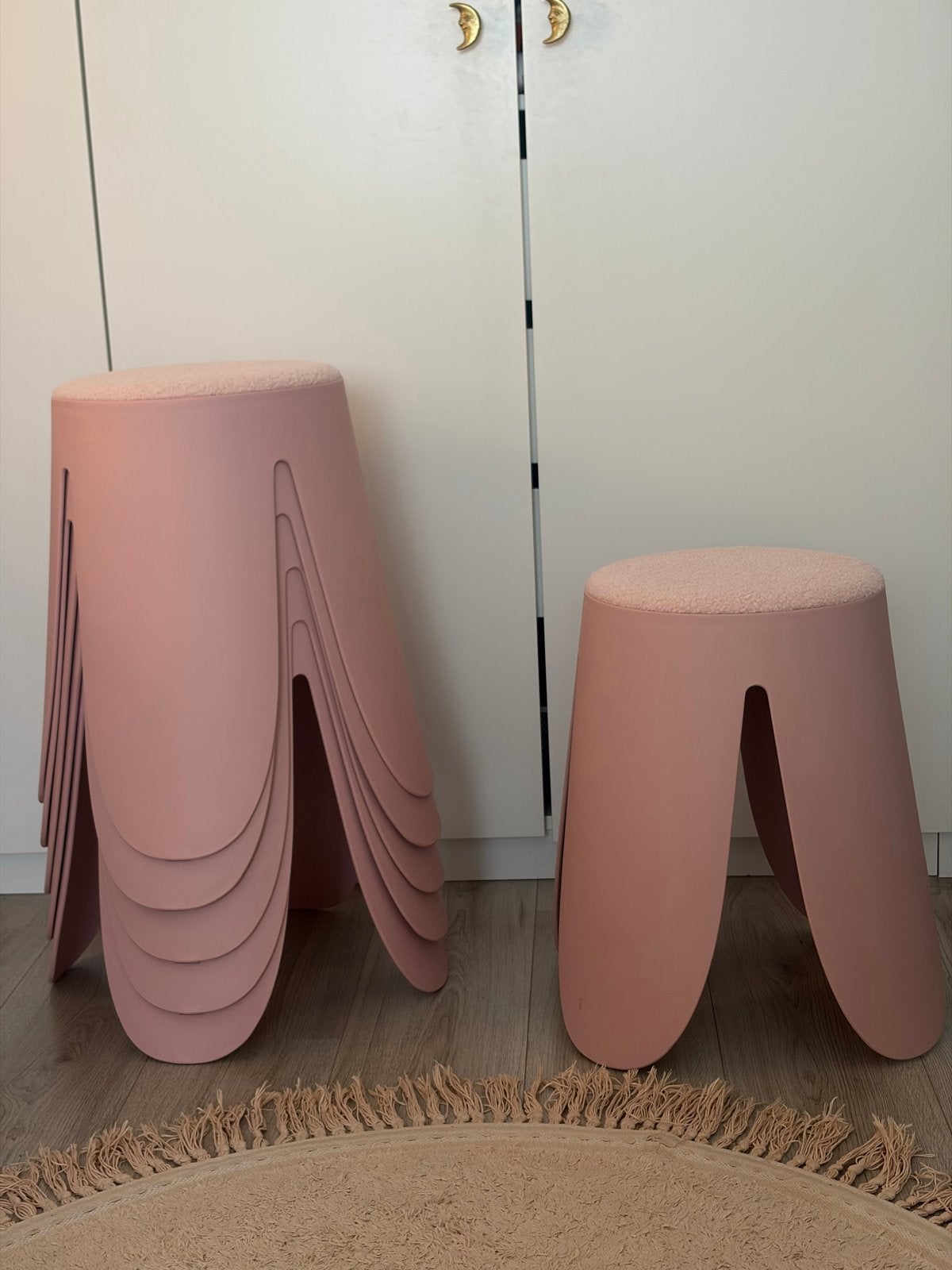 Set van 6 roze krukjes met teddy zitting, Ophalen, Zo goed als nieuw, Kunststof