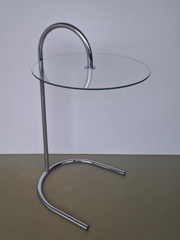 vintage Ikea design RY bijzettafeltje chroom buisframe glas, 50 tot 100 cm, Rond, Ophalen of Verzenden, Glas