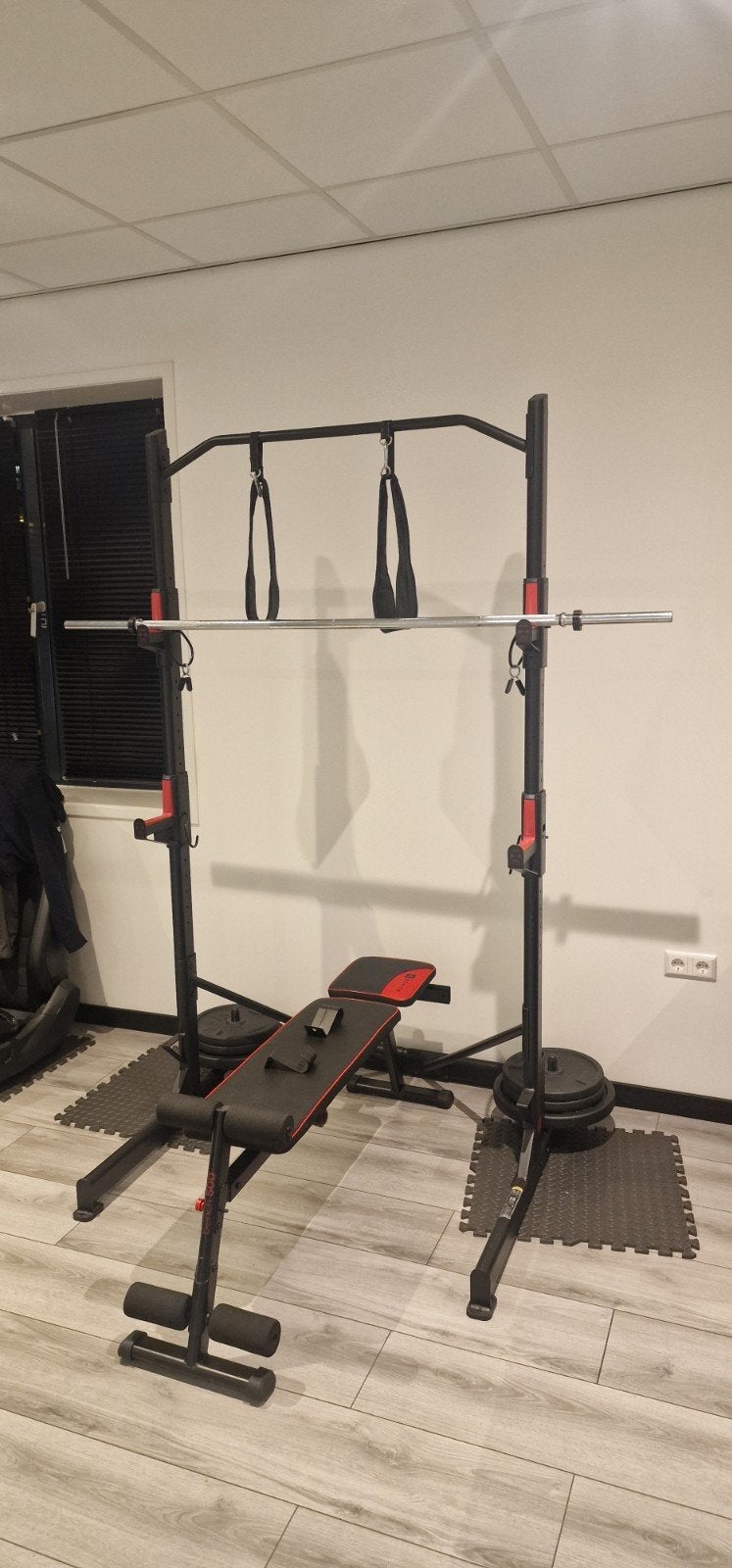 Decathlon Domyos Krachtstation / Squatrack met 80kg gewichte, Ophalen, Benen, Krachtstation, Zo goed als nieuw