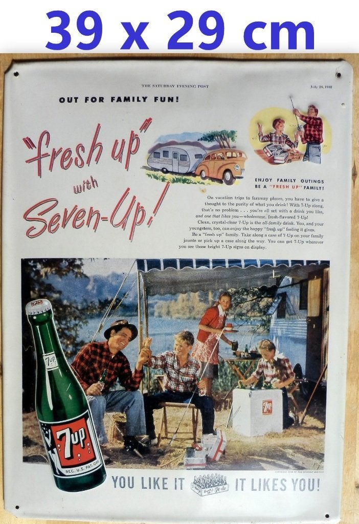 So-40 metalen reclame bord van: seven up frisdrank ( 7up), Ophalen of Verzenden, Zo goed als nieuw, Reclamebord