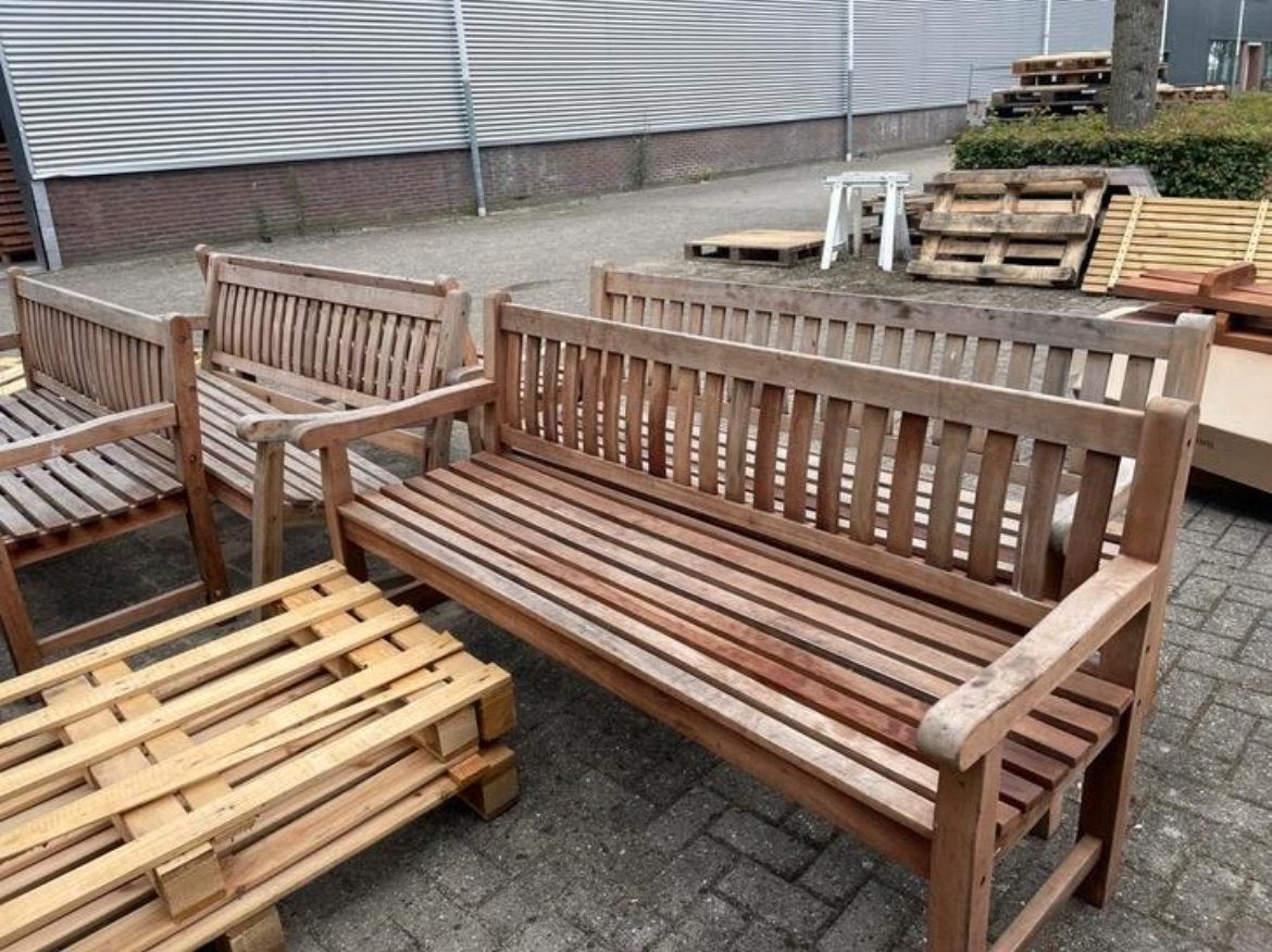 Tuinbank 164cm massief en zwaar Parkbank hardhout, Tuin en Terras, Tuinstoelen, Zo goed als nieuw, Hout, Ophalen