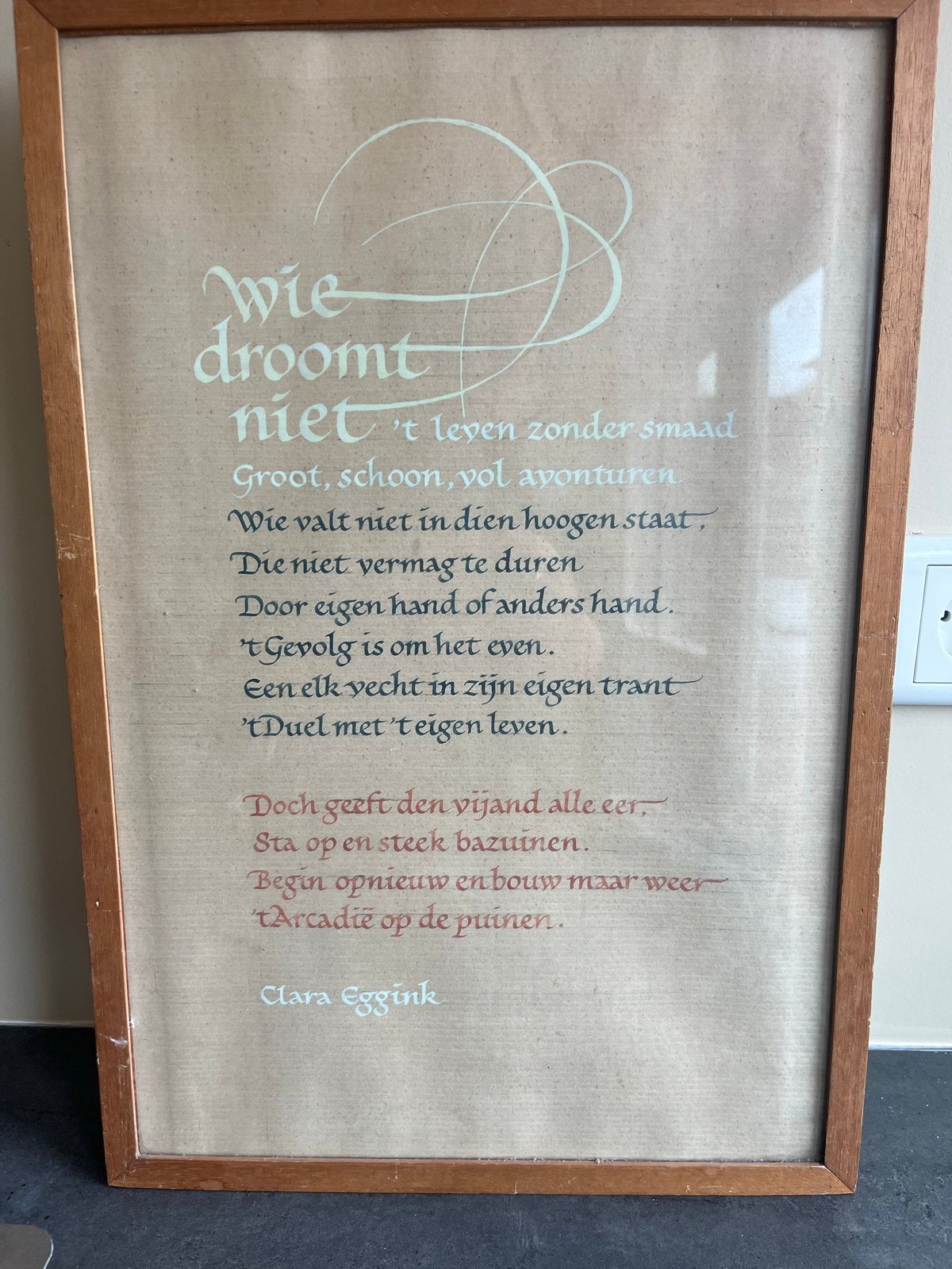 Kalligrafie Kunstwerk Clara Eggink - J.H. Moesman Utrecht, Ophalen