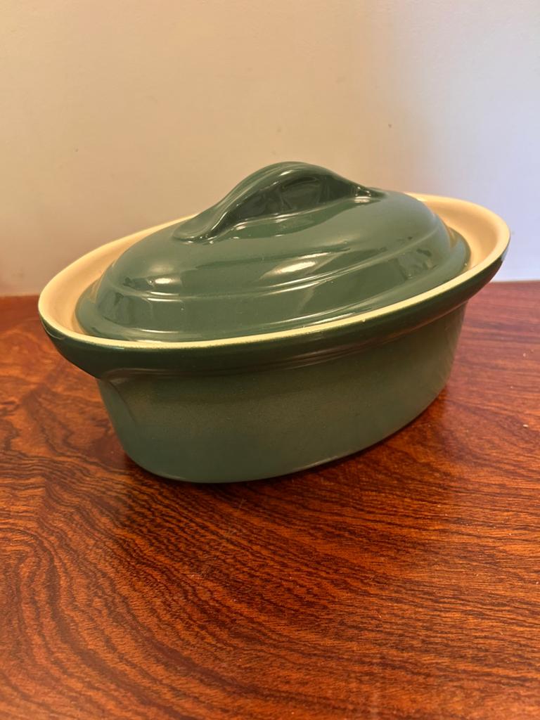 Franse patéschaal met deksel groen, Ophalen of Verzenden, Overige stijlen, Aardewerk, Schaal of Schalen