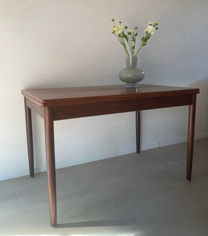 Midcentury vintage teak eettafel uitschuifbaar, Huis en Inrichting, Tafels | Eettafels, Ophalen, Gebruikt, Teakhout, 200 cm of meer