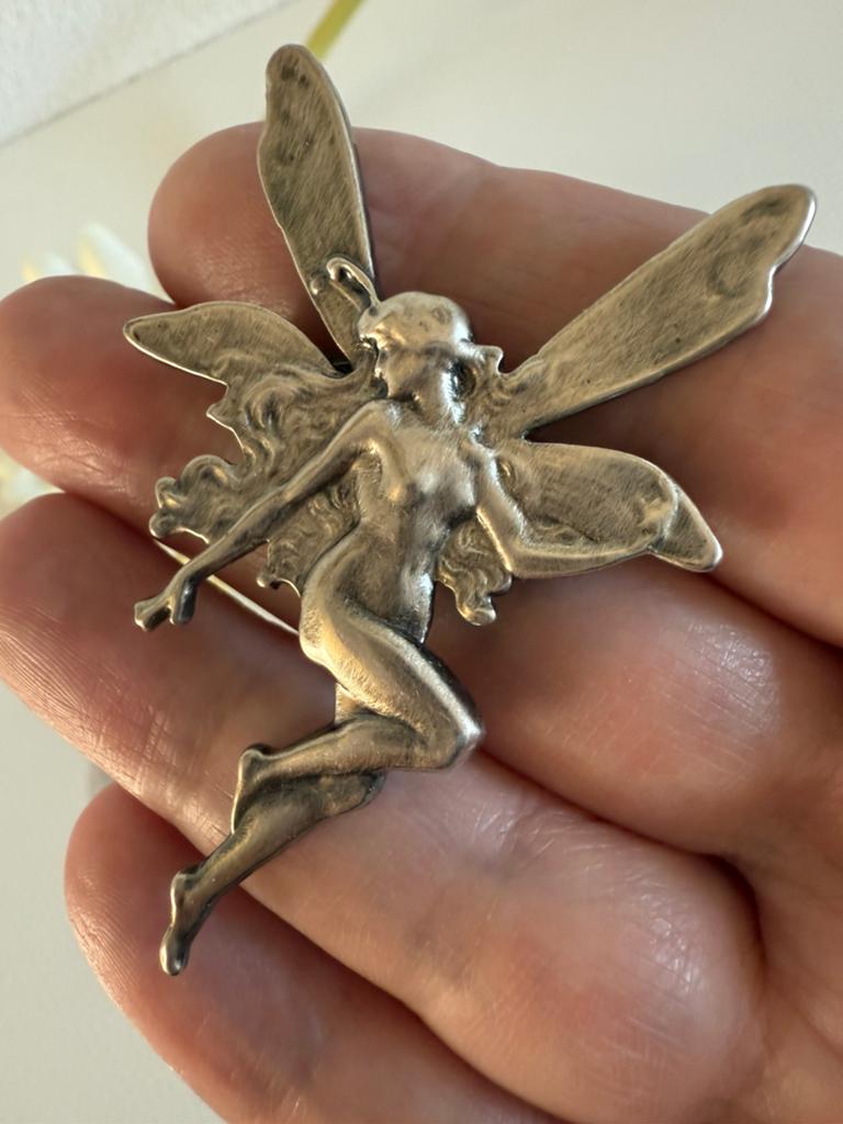 R319/Vintage Zilveren prachtige ART DECO Broche Engel, Sieraden, Tassen en Uiterlijk, Broches, 4 tot 7 cm, Gebruikt, Verzenden