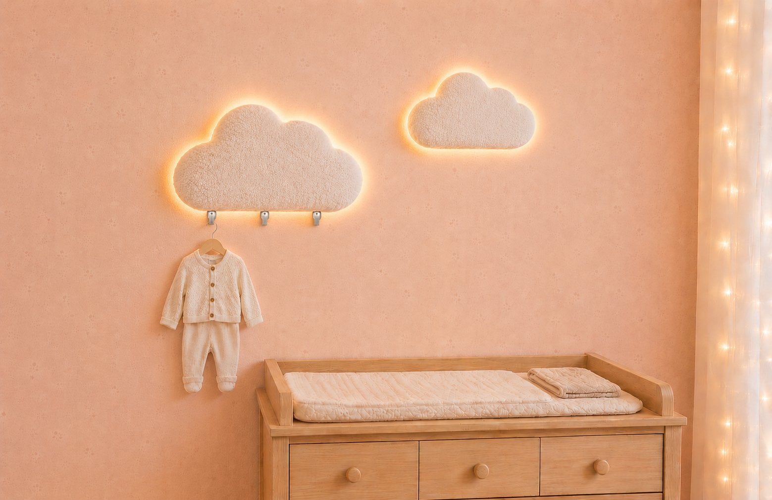 Set van 2 wolkjes met kleerhanger wandlamp dreamlight, Ophalen of Verzenden, Nieuw, Lamp