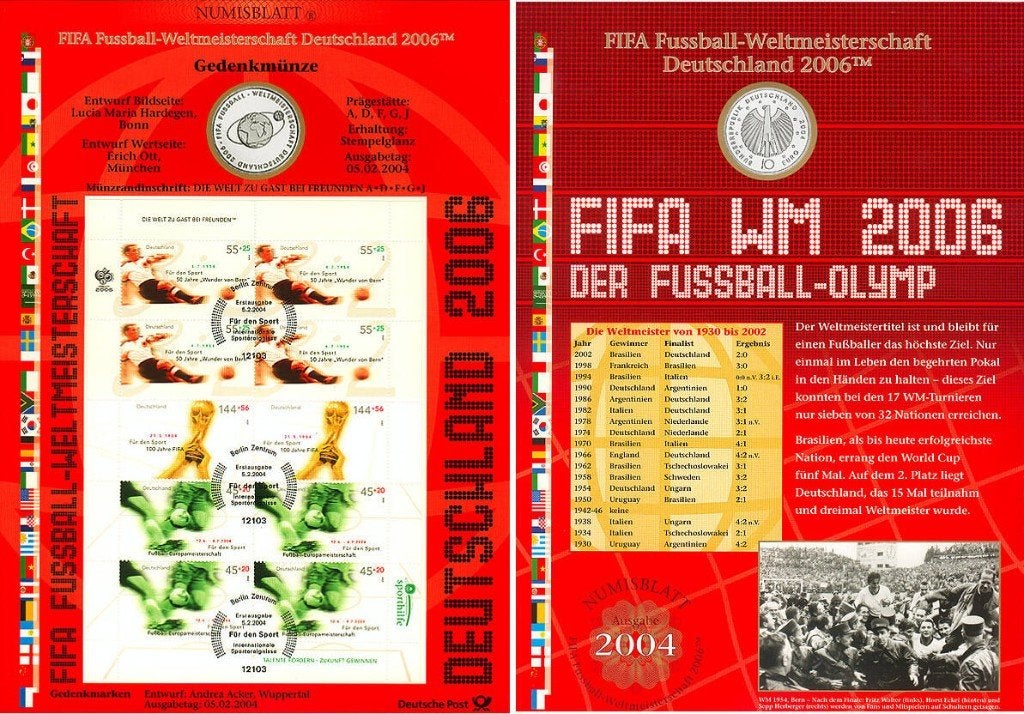 925 Zilver: Numisblatt € 10,- herdenkingsmunt FIFA WK 2006, Postzegels en Munten, Duitsland, Zilver, Ophalen of Verzenden, 10 euro