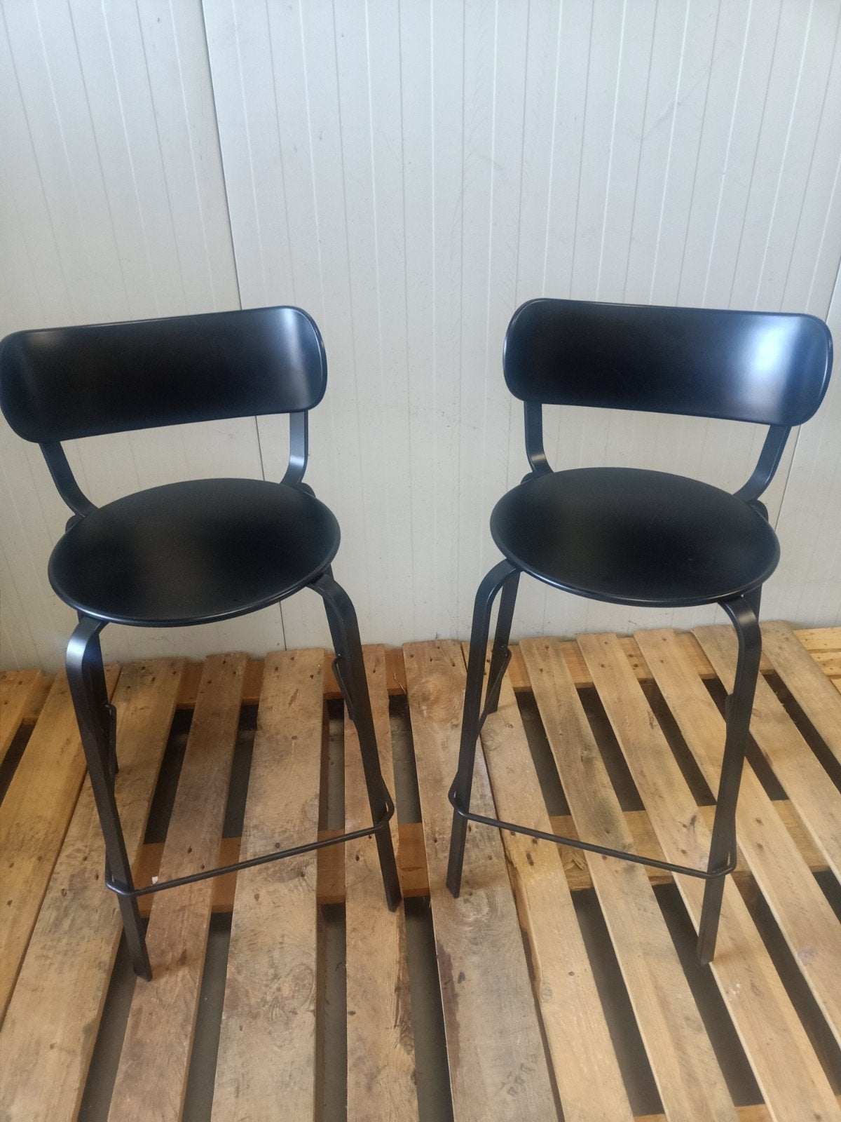 Stalen design barkrukken - Set van 2, Met voetsteun, 60 tot 90 cm, Ophalen of Verzenden, Zo goed als nieuw