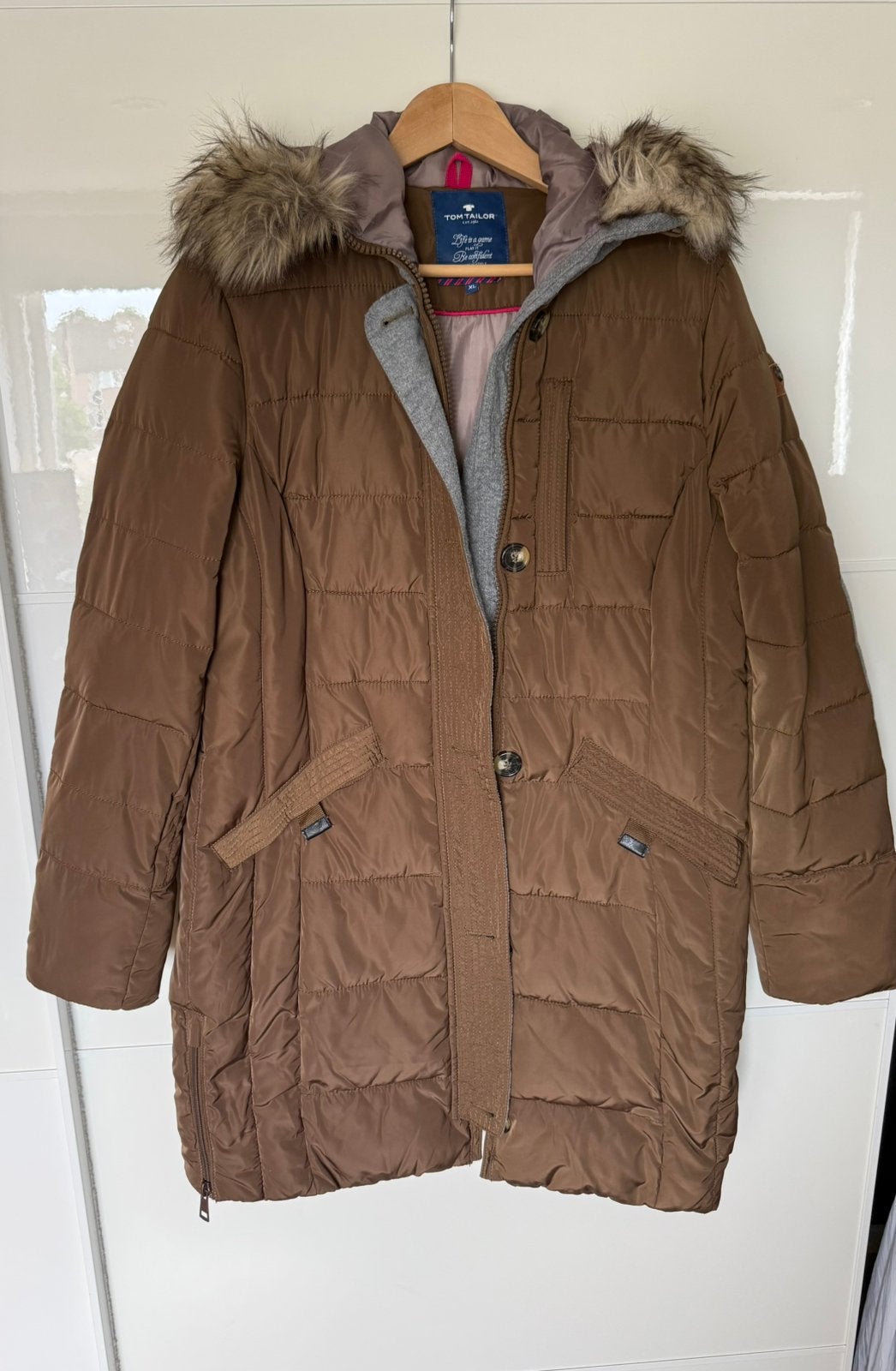 Tom Tailor - dames winterjas - maat XL - khaki/bruin/grijs, Ophalen of Verzenden, Zo goed als nieuw, Maat 46/48 (XL) of groter