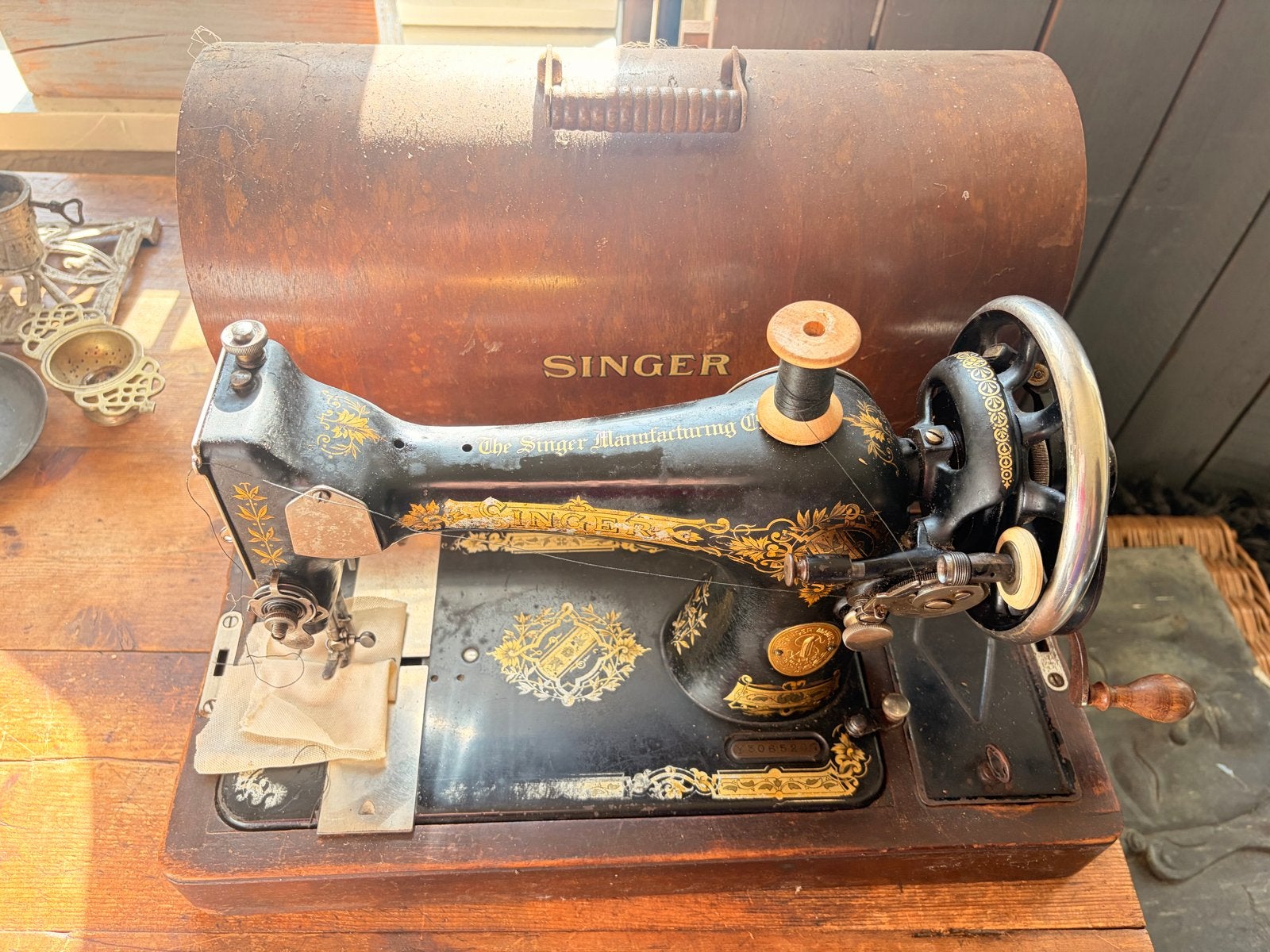 Antieke Singer Naaimachine met Houten Koffer, Ophalen of Verzenden