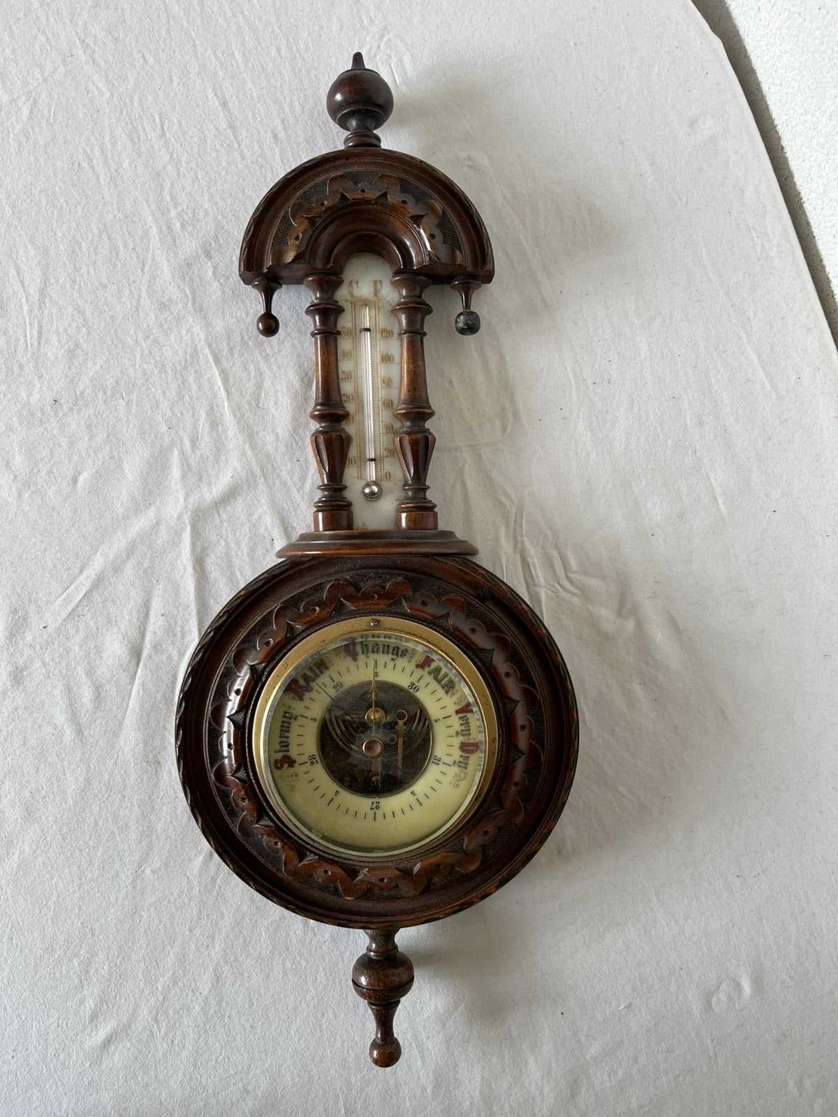 Oude Antieke Banjobarometer Houten Banjo Barometer, Ophalen of Verzenden