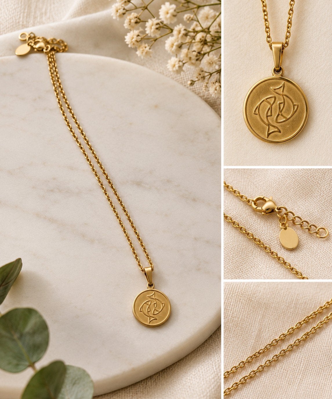 Gouden ketting met vissen sterrenbeeld hanger, Met hanger, Nieuw, Ophalen of Verzenden, Goud