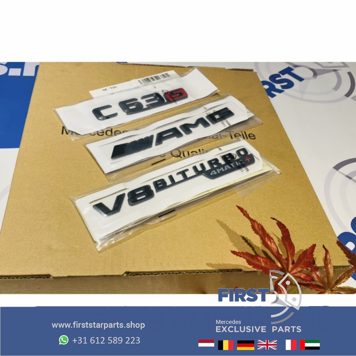 W205 C63S 4MATIC+ AMG LOGO SET ZWART EMBLEMEN SET Mercedes C, Gebruikt, -, Ophalen of Verzenden, -