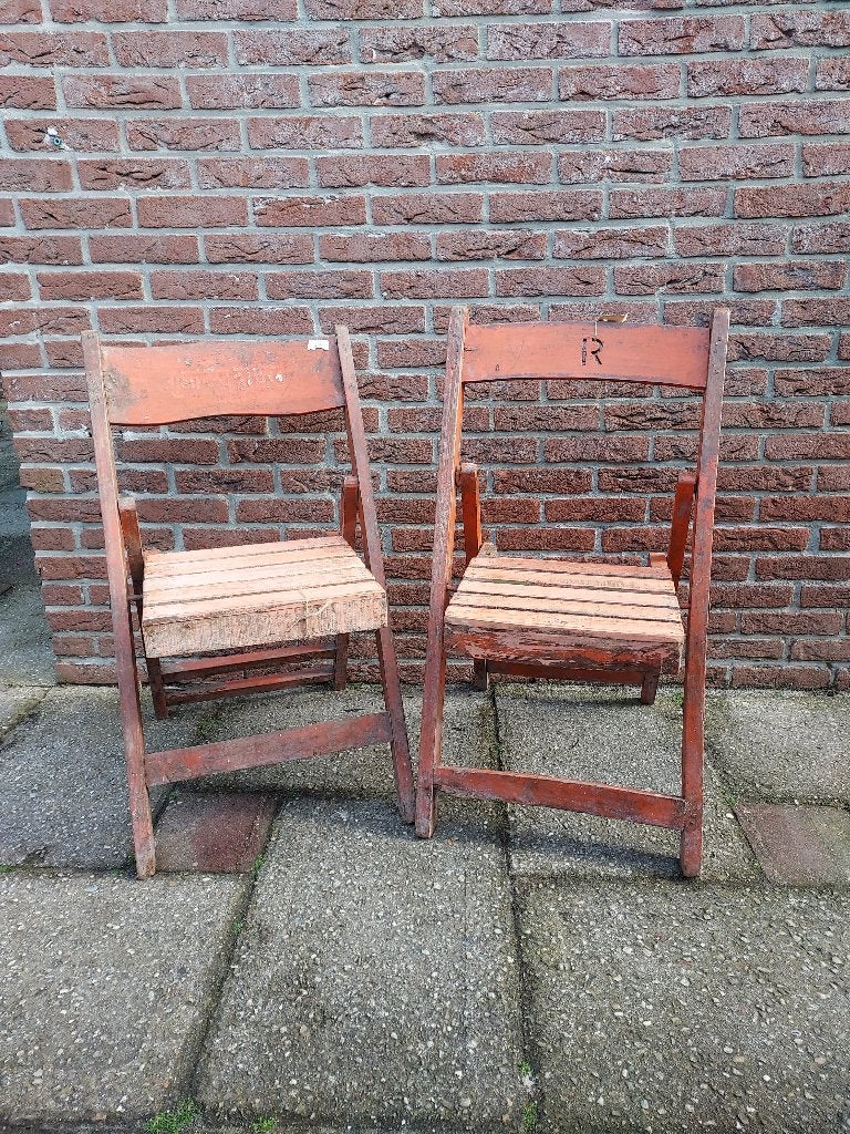 Brocante set bistrostoelen houten stoelen, Huis en Inrichting, Stoelen, Ophalen, Gebruikt, Twee, Franse bistro