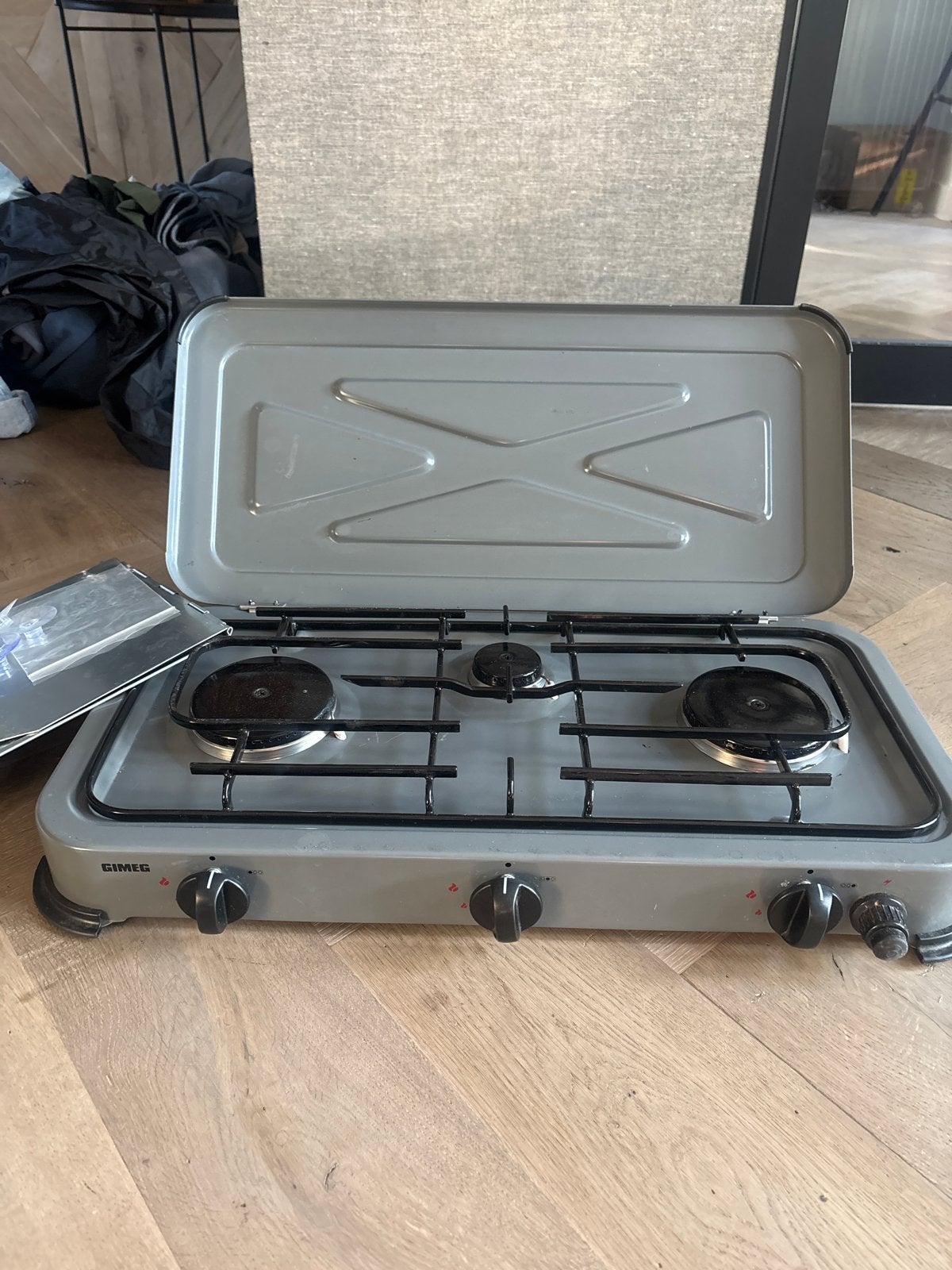 Gimeg 3-pits gasfornuis voor camping of buitenkeuken, Caravans en Kamperen, Kampeeraccessoires, Ophalen, Gebruikt