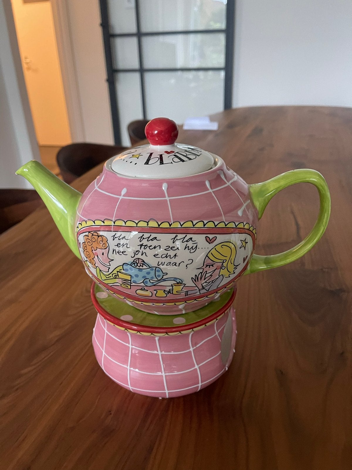 Blond Amsterdam theepot met theelichtje, Gebruikt, Roze, Steen/keramiek, Ophalen