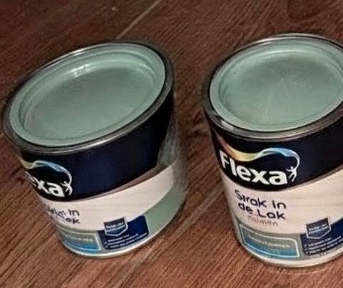 Flexa *eucalyptus verf/lak zijdeglans 2 blikken 1koop, Ophalen, Nieuw, Wit, Lak