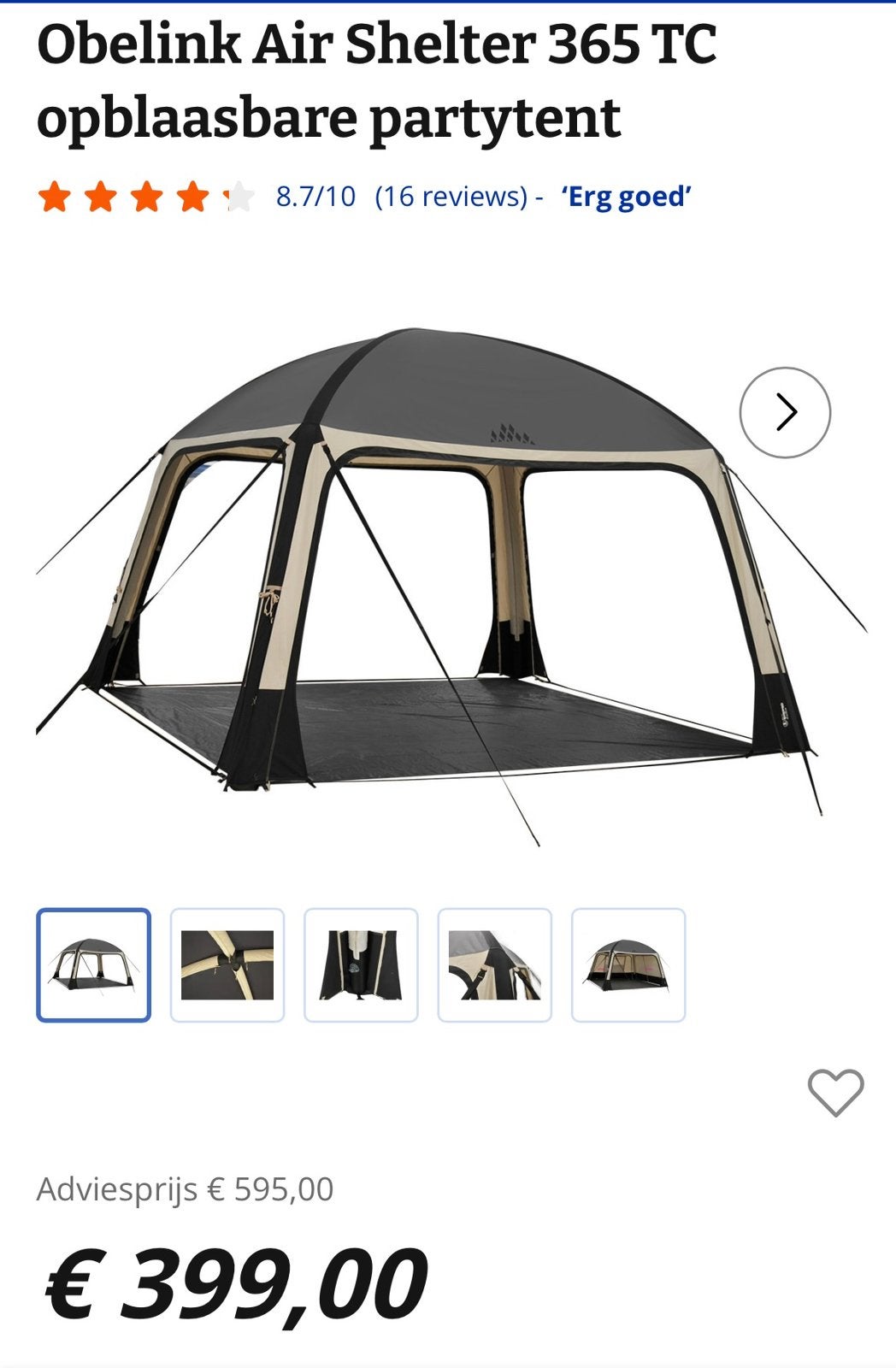 Air shelter 360 cooldark, Ophalen of Verzenden, Zo goed als nieuw, Minder dan 5 meter