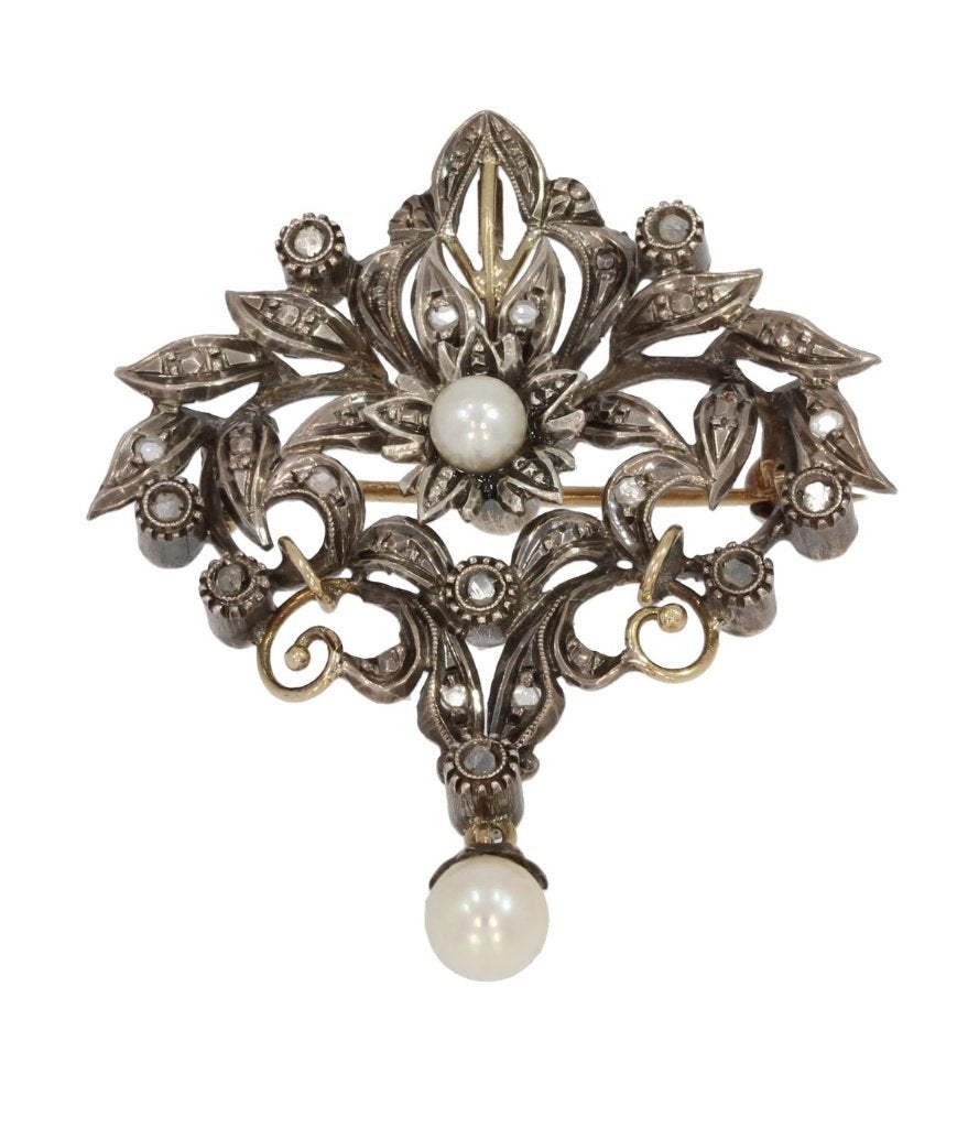 Grote diamanten 14k ketting hanger goud antiek dames broche, Verzenden, Goud, Hanger, Met edelsteen