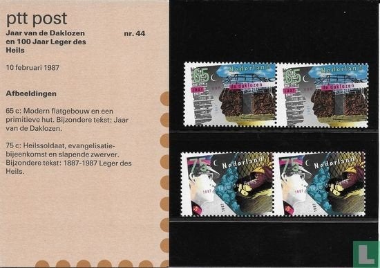 Postzegelmapje M44 Jaar van de Daklozen-Leger des Heils 1987, Postzegels en Munten, Ophalen of Verzenden