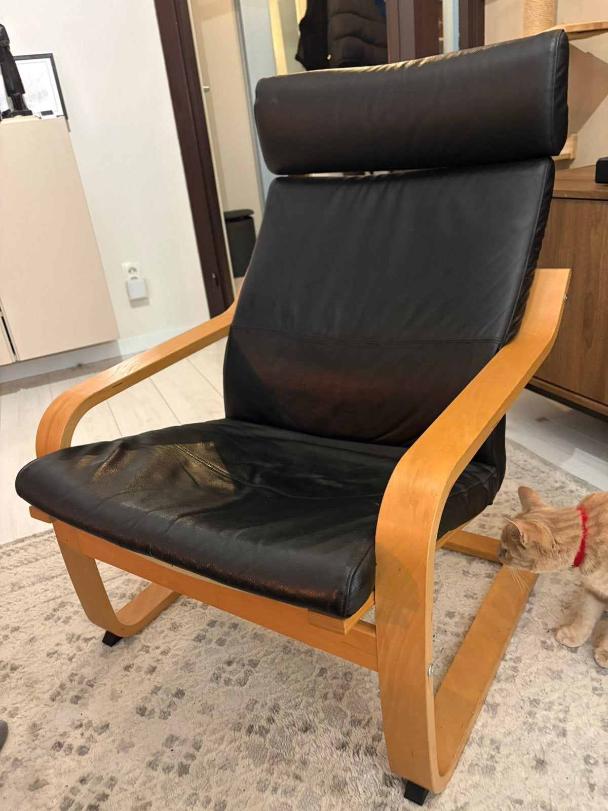 IKEA POÄNG Armchair - Chair Living Room, Ophalen, Gebruikt, 100 tot 125 cm, Leather cushion wood frame