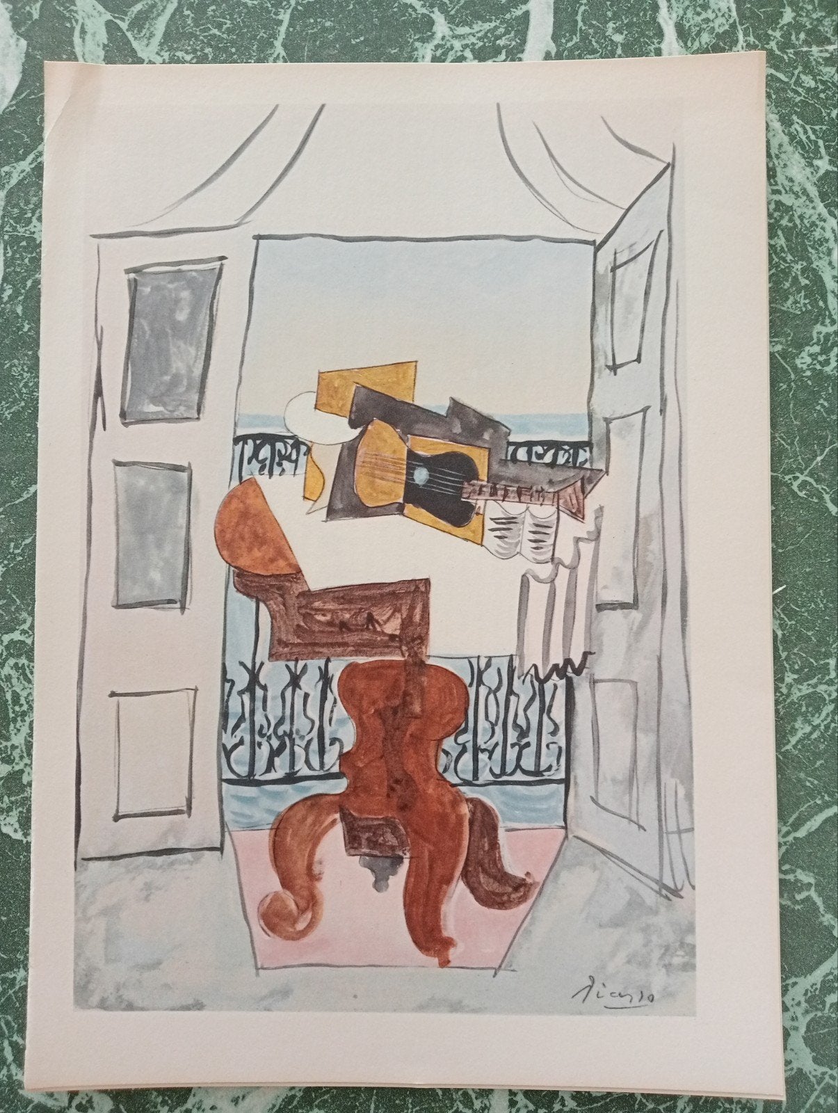Pablo Picasso prent interieur met balkon, Ophalen of Verzenden, 1960 tot 1980, Gebruikt, Overige onderwerpen