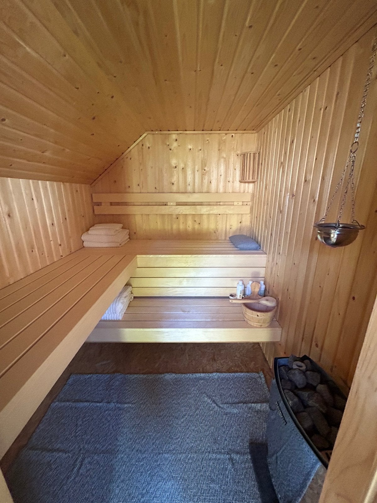 Complete Finse sauna met Harvia kachel en accessoires., Ophalen, Zo goed als nieuw, Complete sauna