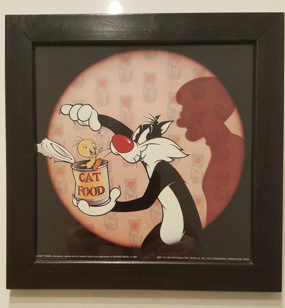 Tweety en Sylvester: 1998 Looney Tunes Perello print (kader), Ophalen of Verzenden, Looney Tunes, Gebruikt, Plaatje, Poster of Sticker