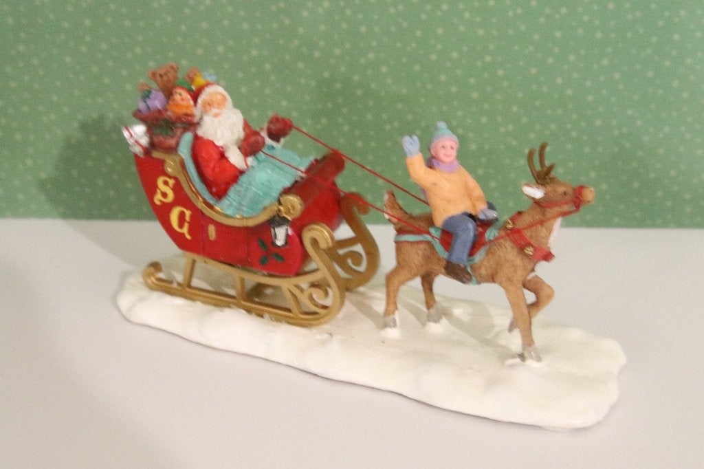 Lemax voor in een kerstdorp. Kerstman met kind op rendier, Ophalen of Verzenden, Gebruikt