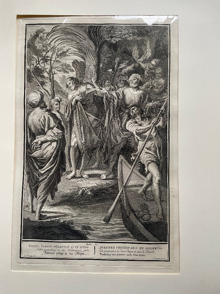 Gravure Bijbel: St. John predikt 1730, 33 cm, Religie, Ophalen of Verzenden, Gravure