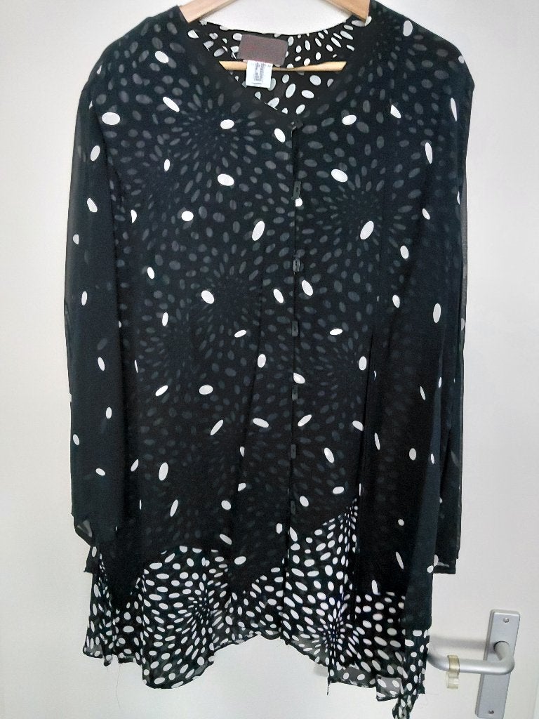 W 16 Chique voile zw/wit tuniek Sempre Piu mt 48, Kleding | Dames, Zwart, Maat 46/48 (XL) of groter, Ophalen of Verzenden, Zo goed als nieuw