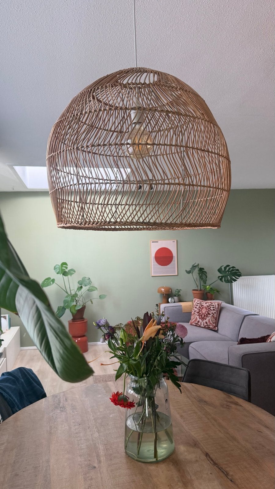 Rotan Hanglamp - Bohemian Stijl, Ophalen, Zo goed als nieuw, Natuurlijk materiaal, E27 (groot)