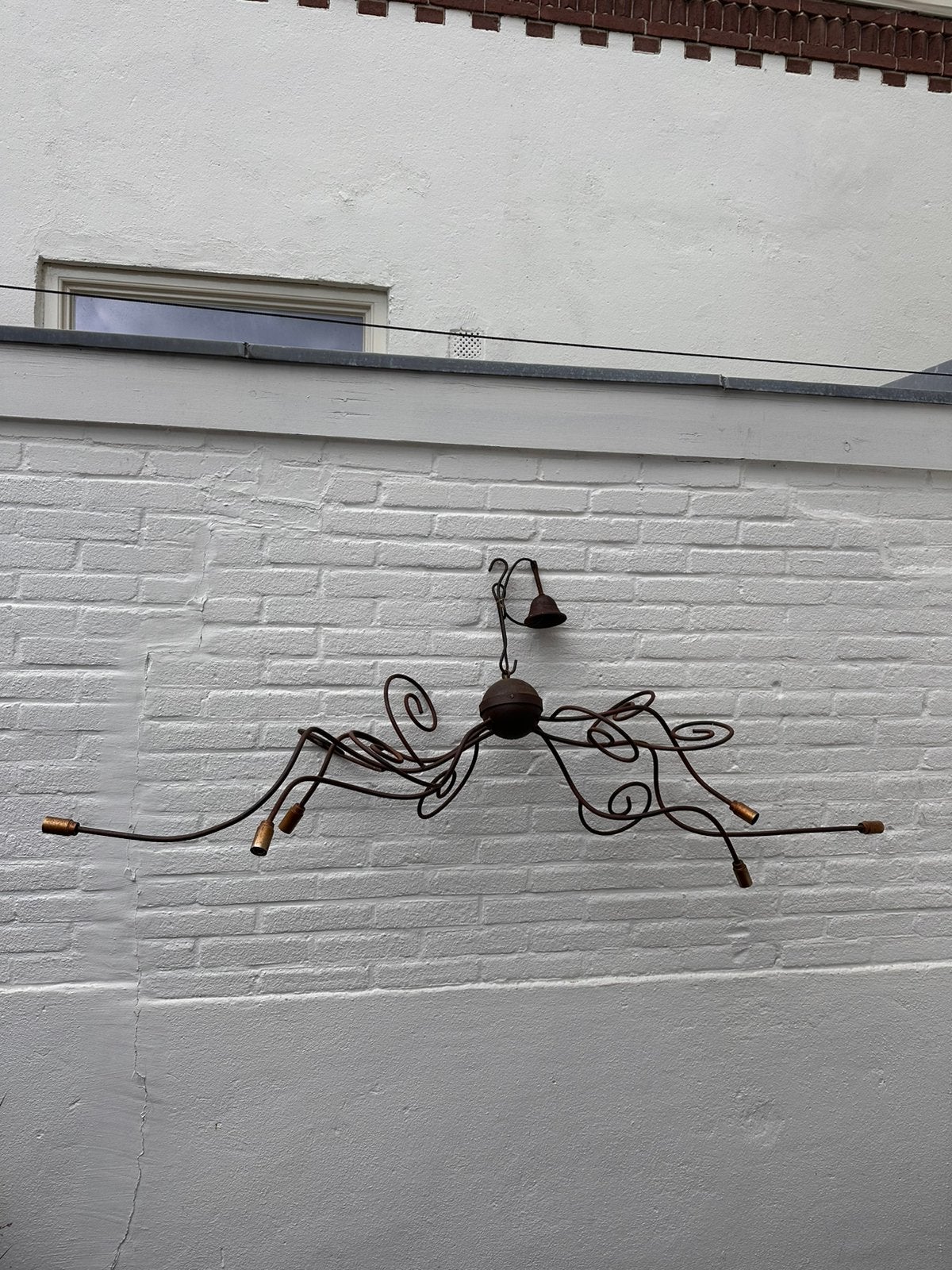 Rustieke metalen hanglamp met krullen, Overige merken, Gebruikt, E27 (groot), Bruin