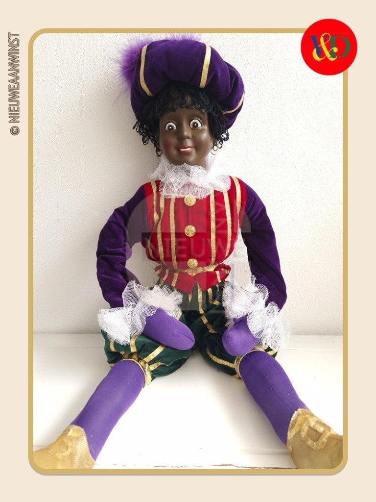 Nostalgische V&D etalage Piet pop - rood/paars/groen - 75cm, Diversen, Verzenden, Gebruikt