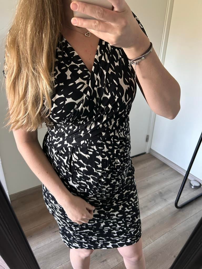 Max Mara Zwart-witte Jurk met Print, Verzenden, Zwart, Maat 42/44 (L), Zo goed als nieuw