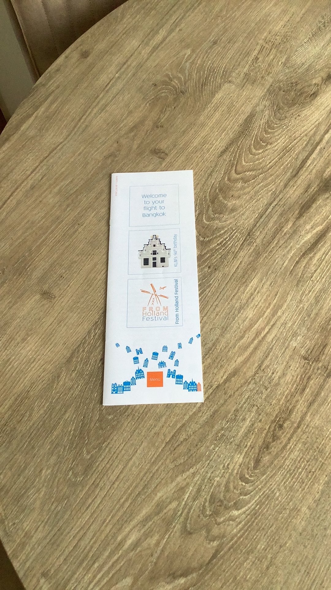 KLM menukaart huisje 94 “KL 0875 26 oct 2016 Bangkok “, Ophalen of Verzenden, Zo goed als nieuw, Overige typen