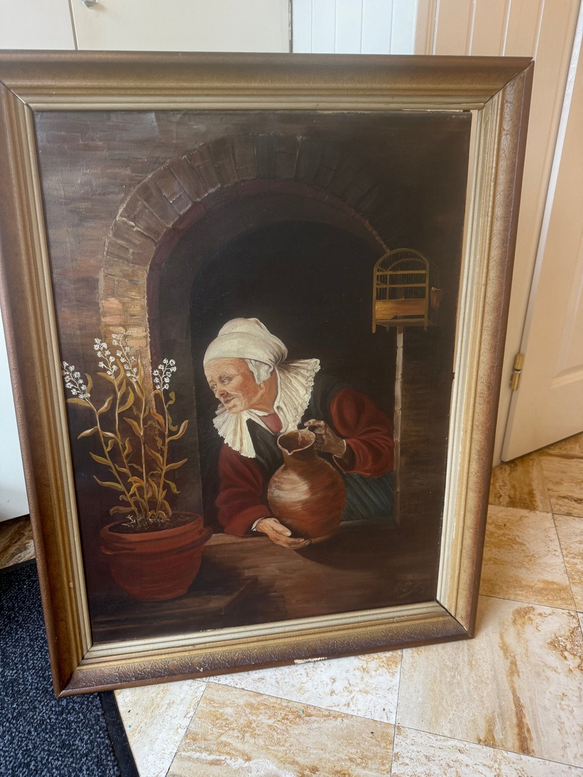 Schilderij 'Oude vrouw bij het raam' naar Gerard Dou, 1931, Ophalen, Gedateerd, Doek, Portret of Personen