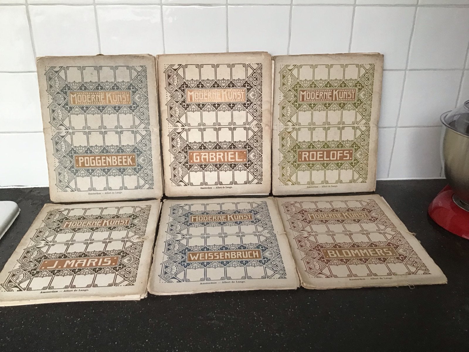6 Antieke Art Nouveau mappen/portfolio's met prenten 1900, 1800 - 1899, Met tekst, Overige technieken, Ophalen of Verzenden