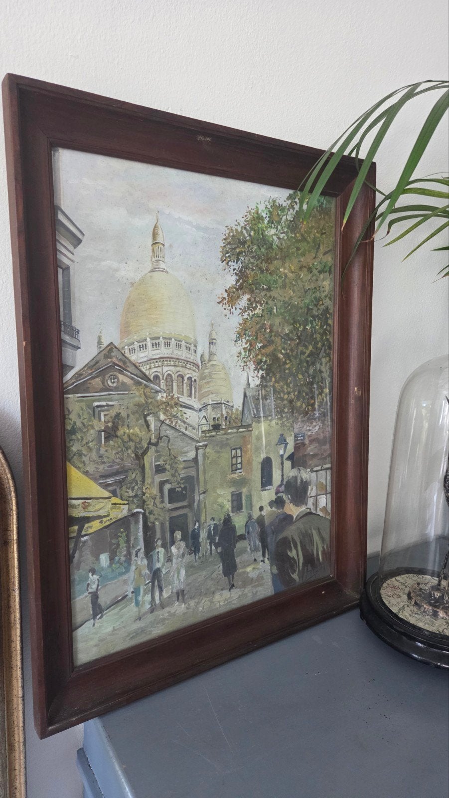 Groot gesigneerd pastel schilderij Parijs ca 1950, Ophalen