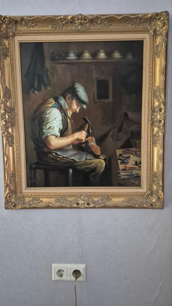 Olieverfschilderij Schoenmaker V. Piper, Antiek en Kunst, Ophalen